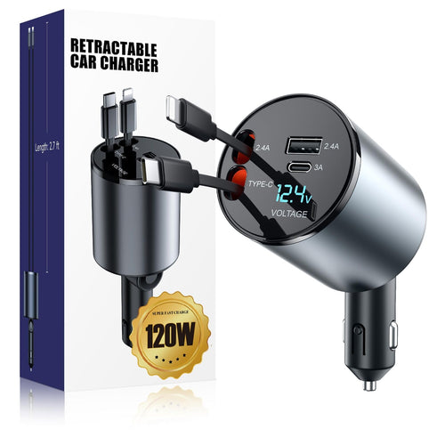 120W Retractable 4-in-1 Car Charger