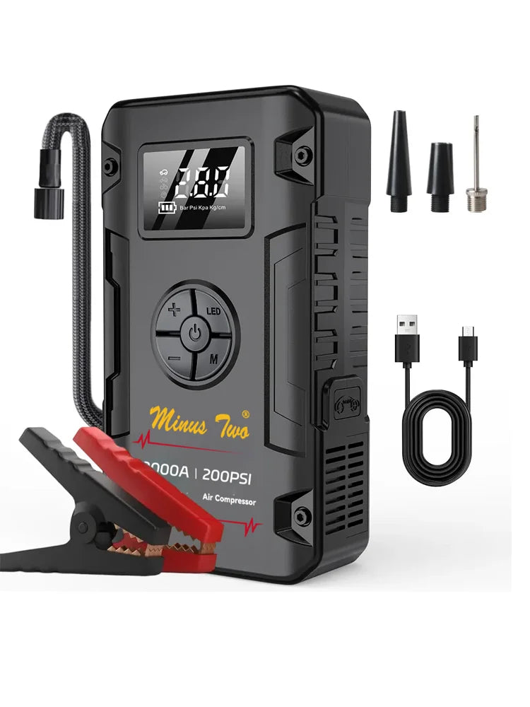 4-in-1 Portable Car Jump Starter with 200 PSI Tyre Inflator
